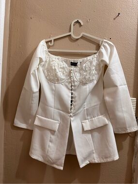 PrettyLittleThing White Embroidered Corset Blazer